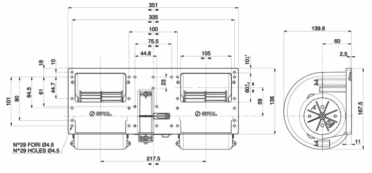 Ventilator cu Tambur Dublu SPAL 006-B50-22 – Putere Industrială - imagine 2