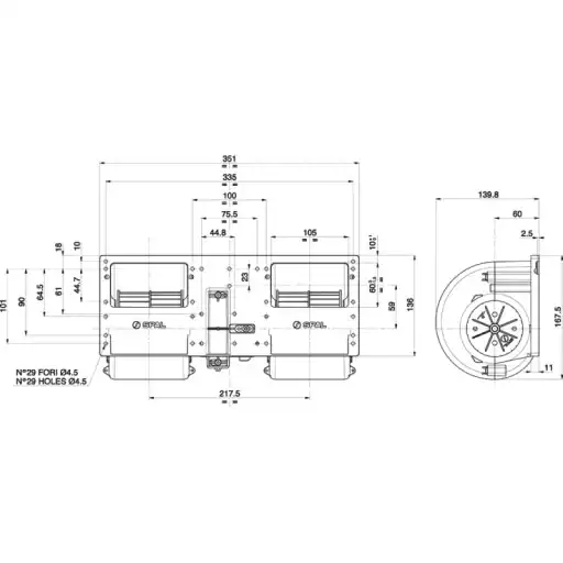 Ventilator cu Tambur Dublu SPAL 006-B39-22 – Putere la 24V - imagine 2