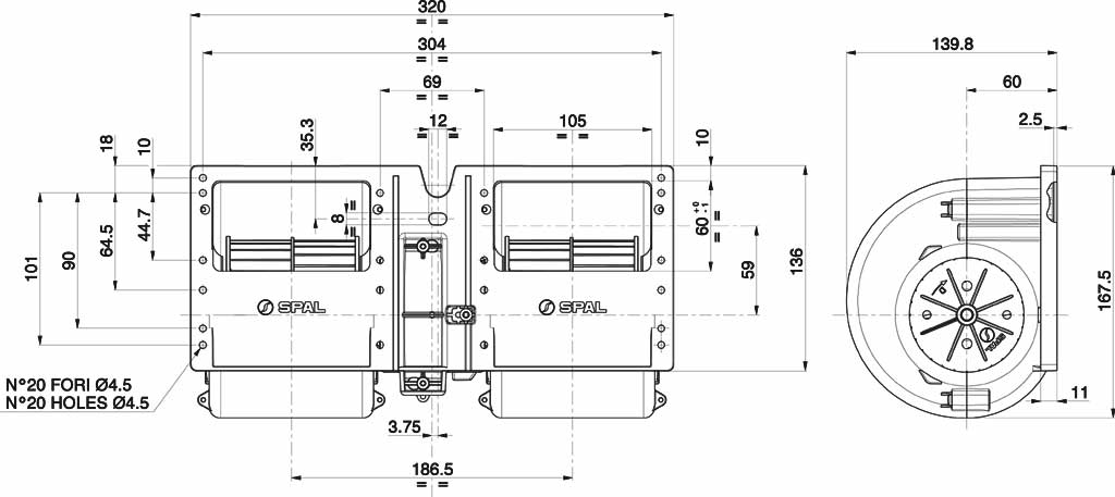 Ventilator cu Tambur Dublu SPAL 011-A40-22 - imagine 2