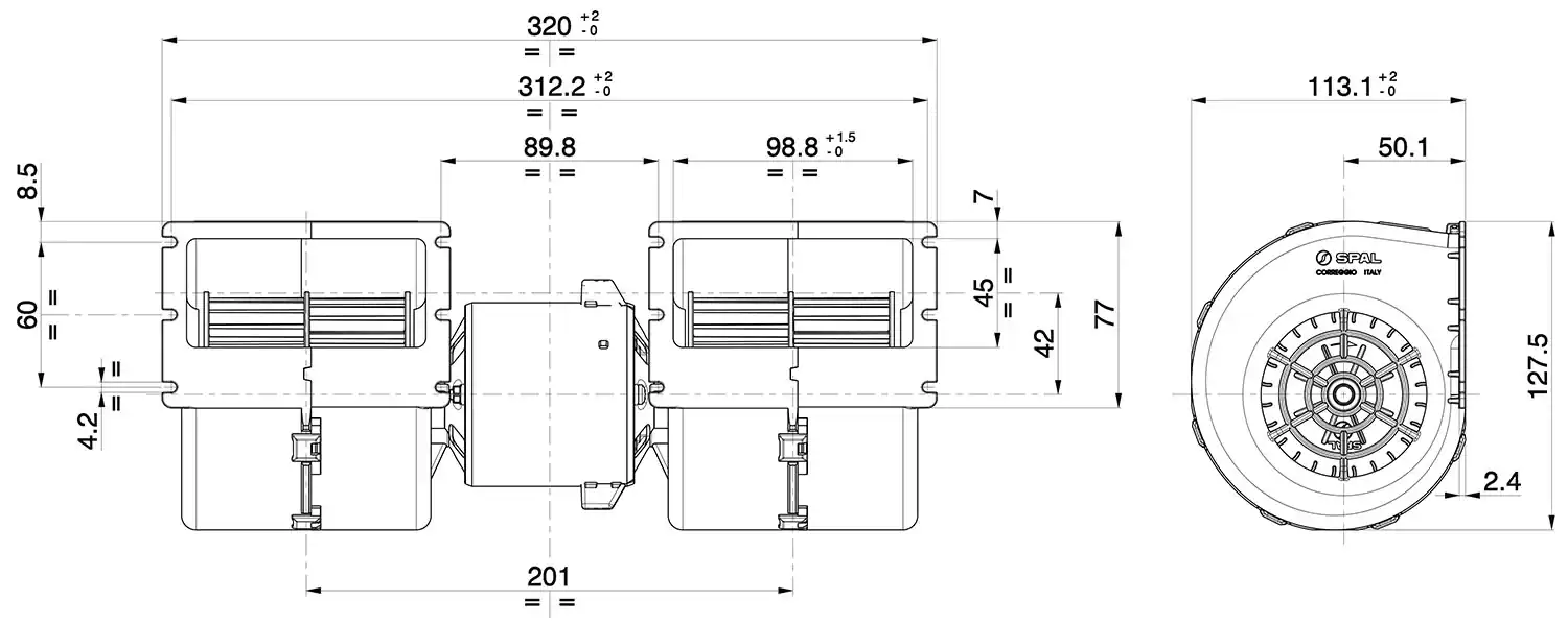 Ventilator cu Tambur Dublu SPAL 008-A54-02 – Putere și Debit la 12V - imagine 3