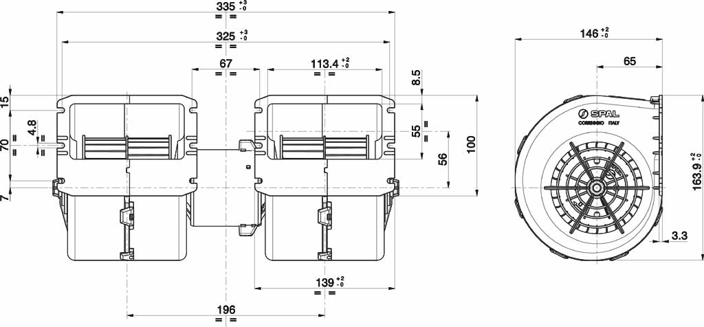 Ventilator cu Tambur Dublu SPAL 009-A40-22 – Putere Maximă la 12V - imagine 2